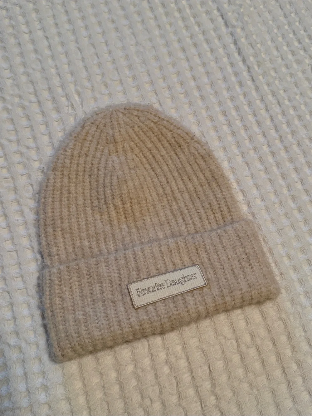 Favorite Daughter Neutral Beige Ribbed Knit Beanie